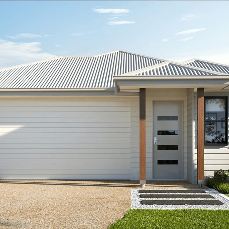 Artist impression of a modern four-bedroom investment property in Logan Reserve, Logan, featuring a double garage, contemporary facade and landscaped front garden.