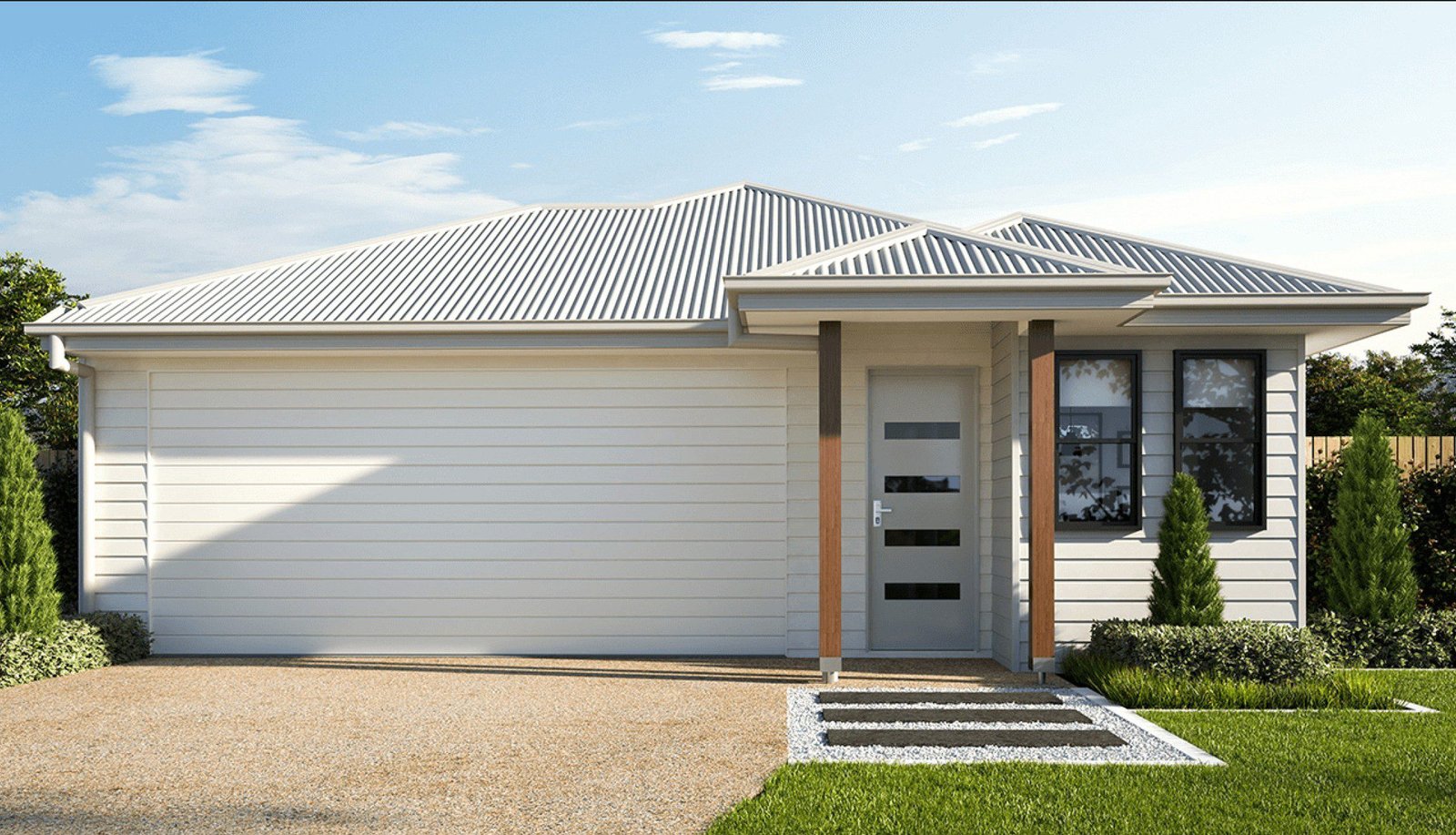 logan-reserve-four-bedroom-investment-property-420sqm-facade Artist impression of a modern four-bedroom investment property in Logan Reserve, Logan, featuring a double garage, contemporary facade and landscaped front garden.