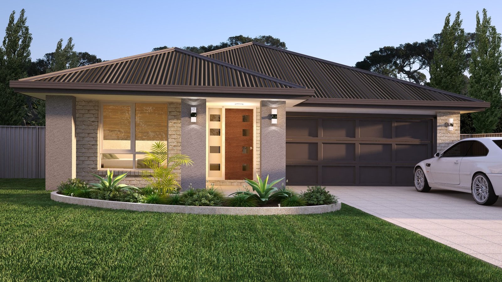 logan-reserve-four-bedroom-investment-property-two-living-areas-facade Artist impression of a four-bedroom investment property in Logan Reserve with contemporary facade, double garage, landscaped front garden and covered entrance.