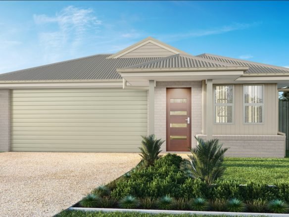 Artist impression of a contemporary four-bedroom investment property in Logan Reserve, featuring a double garage, modern entrance and landscaped front garden.