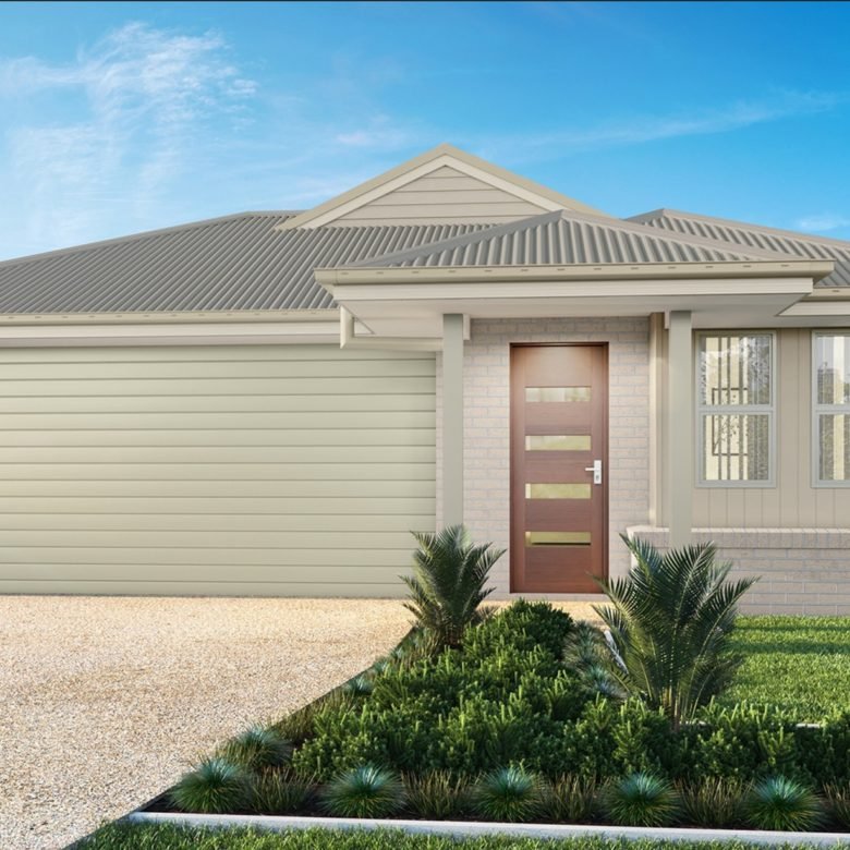 Artist impression of a contemporary four-bedroom investment property in Logan Reserve, featuring a double garage, modern entrance and landscaped front garden.