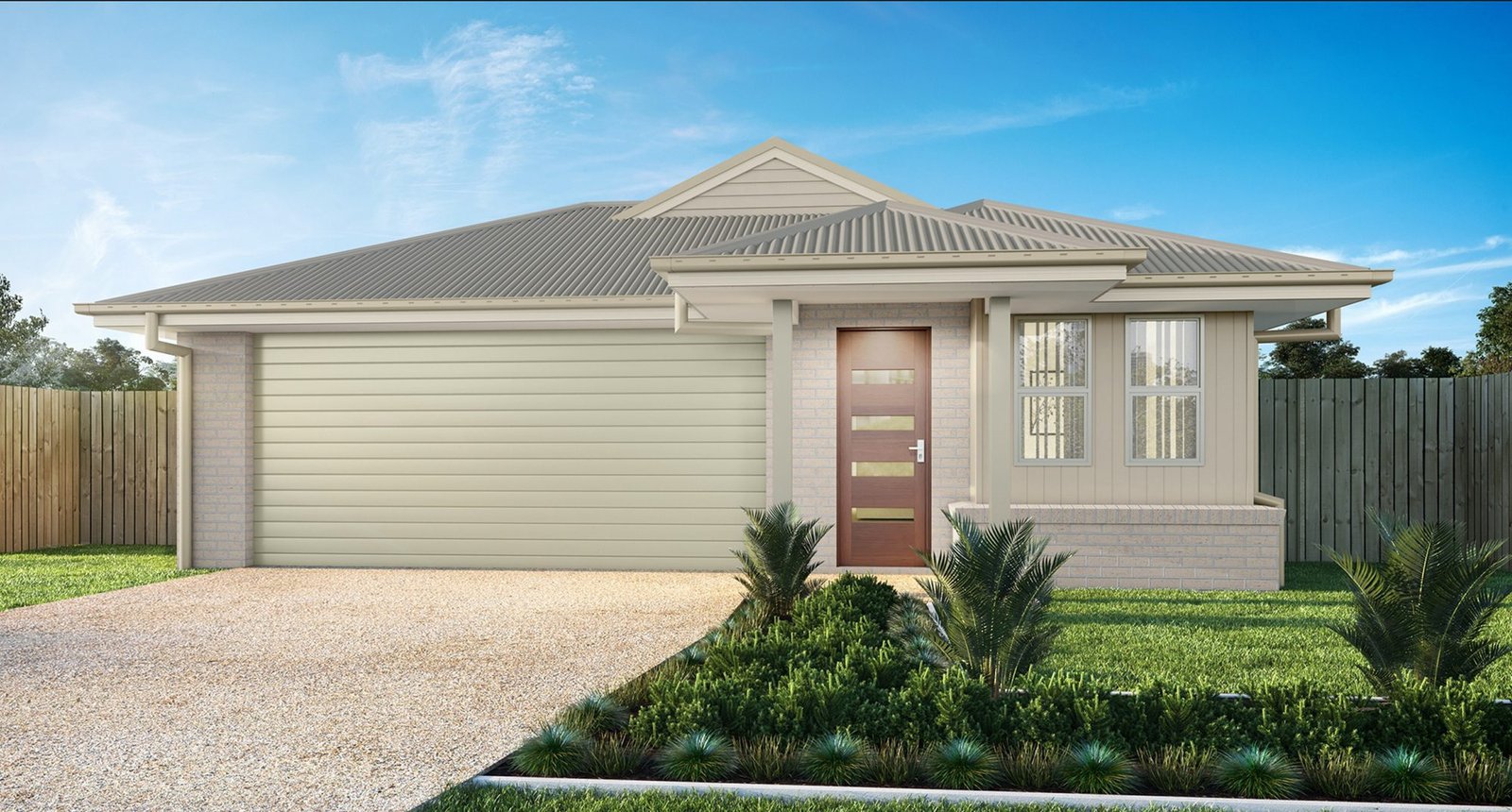 logan-reserve-full-turnkey-investment-property-facade Artist impression of a contemporary four-bedroom investment property in Logan Reserve, featuring a double garage, modern entrance and landscaped front garden.
