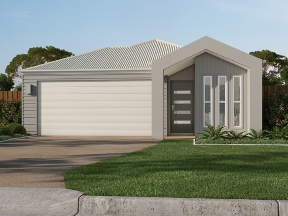 Artist impression of a new four-bedroom investment property in Logan Reserve, Logan, featuring contemporary facade styling, a double garage and landscaped front garden.